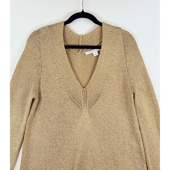 Diane Von Furstenberg Women Sweater Gold Acetate V Neck Pullover Jumper M Medium - Picture 6 of 11